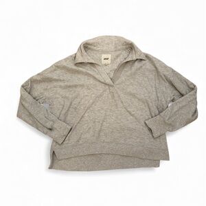 Aerie waffle knit pull over sweater size M gray collar cozy cabincore loungewear